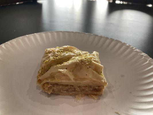 The Freshest HomeMade non-Oily non-soggy not overly sweet Baklava. I don't even like Baklava but I love this. Yes there's pistachios on it.