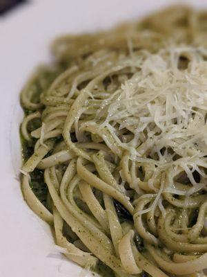 Pesto linguine, up close