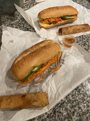 Pork bahn mi and eggrolls