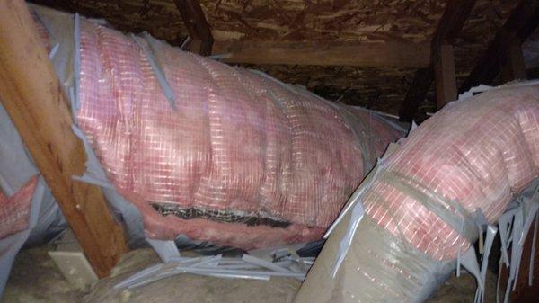 You never know what is in your attic. This is flexible ducting that has been severely damaged by indirect UV rays from the sun