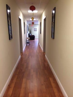 Hallway that leads to the relaxing treatment rooms.