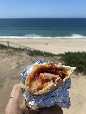 Ham and bacon breakfast burrito