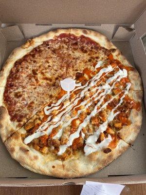 Half plain half Buffalo chicken.