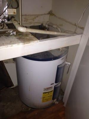 Our DISGUSTING water heater room, where the smell was coming from.