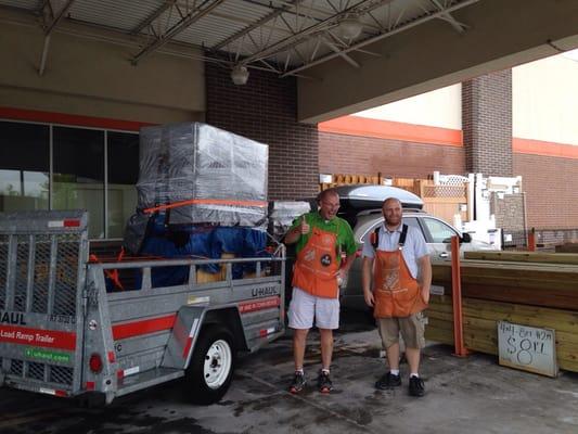 Thanks to the help of these guys at Home Depot we are back on the road again to the sculpture show in Colorado.