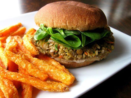 Veggie Burger with Sweet Potato Fries