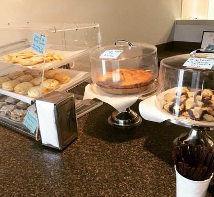 Lengua de gato cookies, savory herb and cinnamon raisin biscuits, fresh apple pie, and rugelach.  (Official photo)