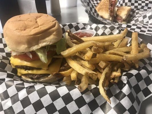 Double Cheeseburger with hand cut fries... Delicious!