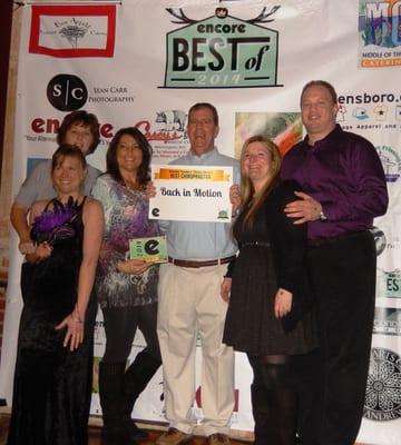 Back In Motion Chiropractic, 2nd year as Encore's Best Chiropractor of the year...2 years in a row!!