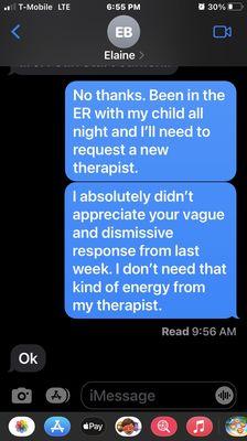 Text communication with an unprofessional therapist cont'