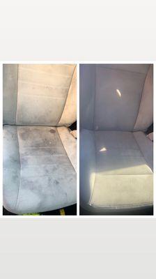 Before and after shampoo of seats