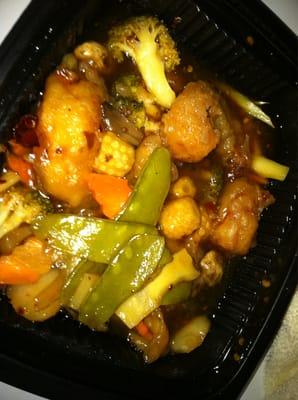 Disgusting General Tso Shrimp.... Fried too hard... Made with old frozen veggies...