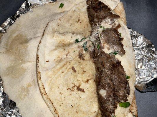 Inside shawarma wrap