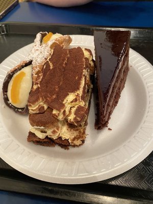 (Left) cannoli, tiramisu, chocolate cake (right)