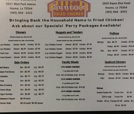 SunRise home made gourmet always fresh fried chicken can really an edge off the day. I highly appreciate your business.