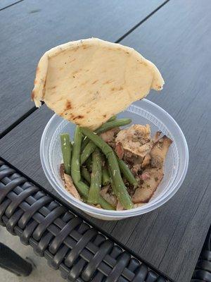 Kids bowl with gyro chicken and garlic green beans