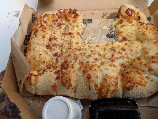 The very doughy cheesy bread.