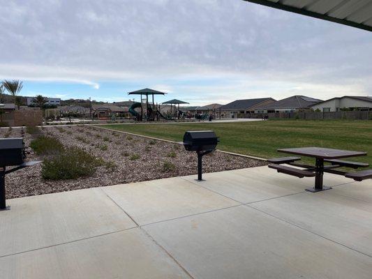 Playground and large grass area