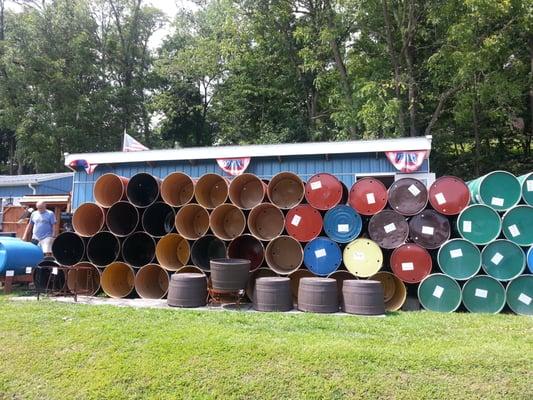 Stacked barrels outside