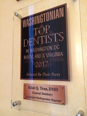 Excited to know my dentist was named a top dentist in 2017 by The Washingtonian.