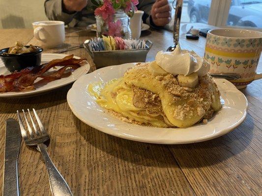 Southern Banana Pudding Pancakes. Great flavor, not overly sweet.