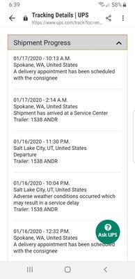 Tracking showing item in Spokane