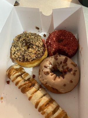 toffee crunch, red velvet, maple bacon, caramel apple stick