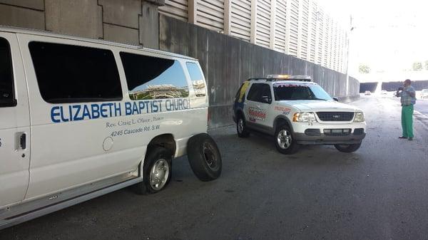 Johnny on the Spot Roadside Assistance Club helping the Elizabeth Baptist Church get rolling again!