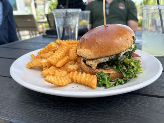 Chicken Pesto Sandwich with fries