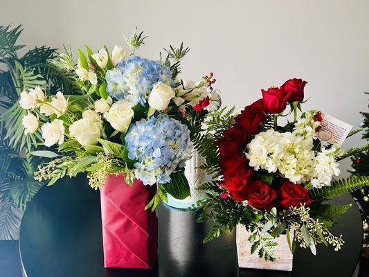 White & Red Rose floral arrangements