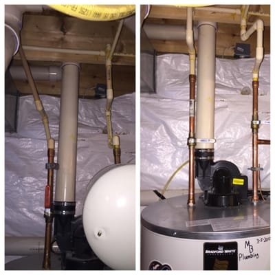 Installed and cleaned up the pipe work for a new 75 gallon power vent water heater