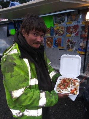 My friend getting ready to try the Carne Asada fries!