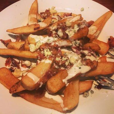 New to the menu! Blue cheese and bacon loaded fries with a ranch drizzle!