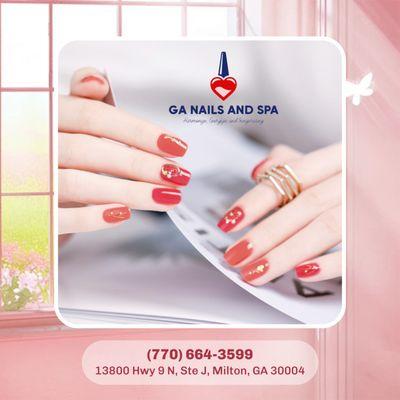 Discover the finest nail designs at GA Nails & Spa! 
 From elegant designs to bold creations, our skilled technicians can do it all