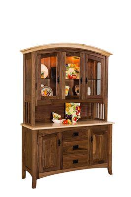 Amish Hutch make in Rustic Hickory.  Two tone due to a Hickory crown molding and top to the buffet.