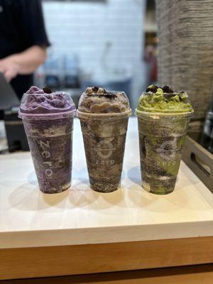 Ube Oreo Milkshake; Cookie Monster, Matcha Oreo milkshake