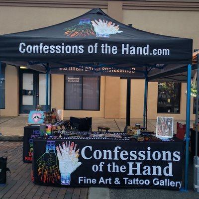 Set up at the Downtown Monthly Markets. Lisa will be doing henna, J.P. painting live and original resin art for sale.