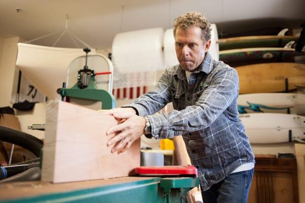 Bill Asher - cutting wood - for a custom guitar.