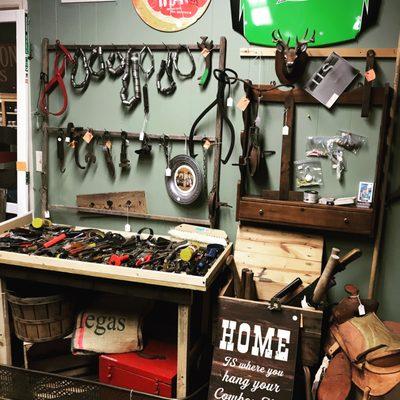 Man Cave with tools, ammo boxes, fishing, camping items and more!