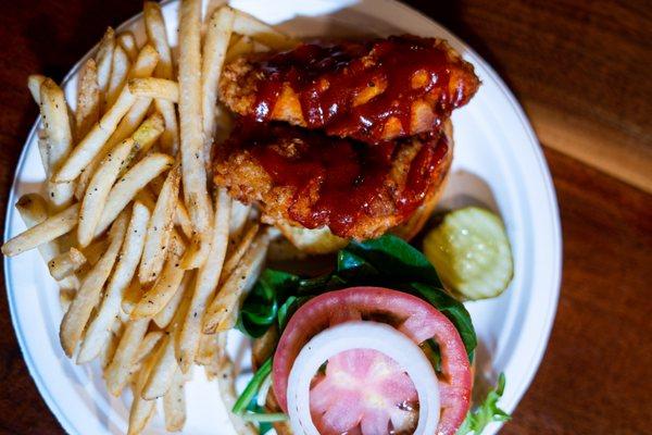 Music City Chicken Sandwich with fries.