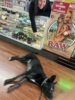 Roscoe loves the shop and Tina