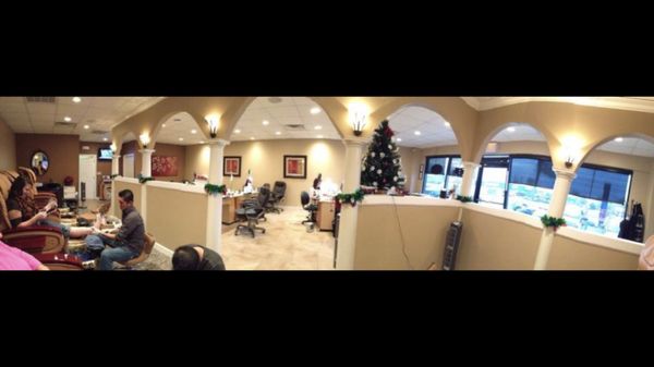 Overview inside nail salon.