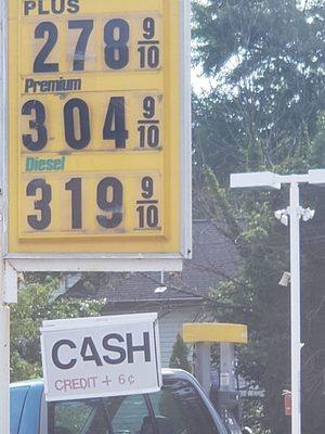 If prices are different for cash and credit, then have two different signs please, Not a small sign telling me to add 6 cents to the prices.