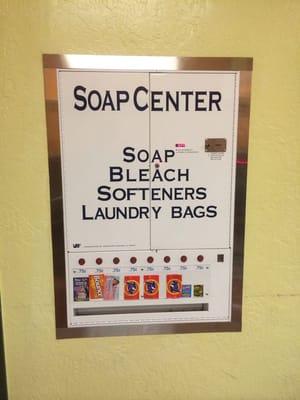 Soap, bleach, softener, and laundry bags.