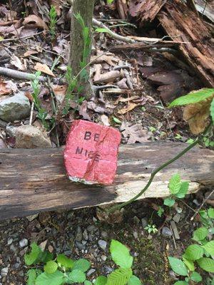 Be Nice reminder in the woods