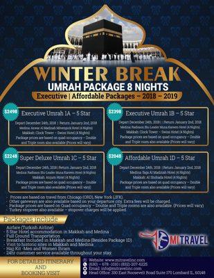 Winter Break Umrah Package 2018/2019 (24th Dec- 2nd Jan) (All Inclusive with Airfare)