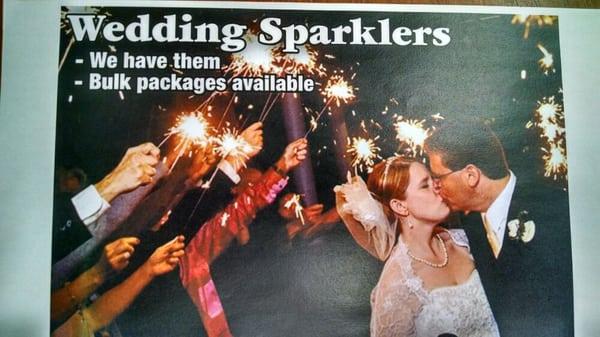 Wedding sparklers available all year.