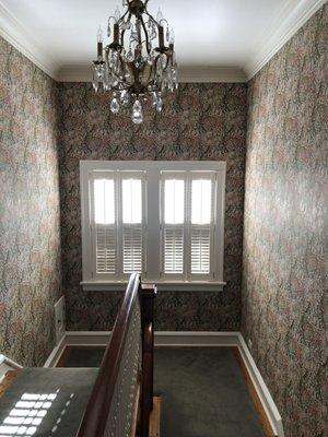 Upstairs portion of hallway with William Morris & Cie "Golden Lily."