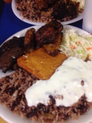 Carne asada, Gallo pinto, with crema, ensalada maduros and queso frito!