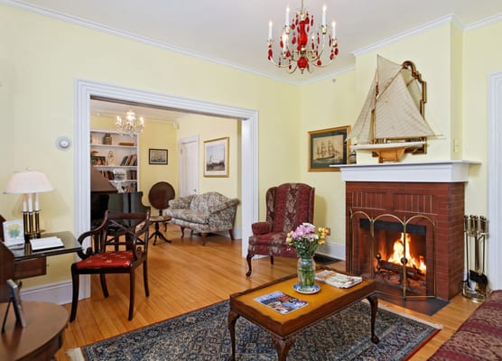 Relax in the parlor by the fire for a nice mid-afternoon break